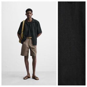 NWT. Zara Man Black 100% Linen Loose-Fitting Shirt. Size L.